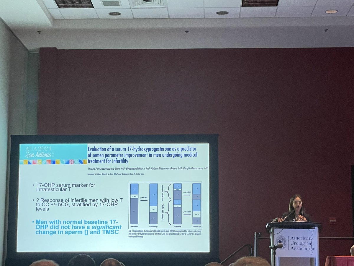 💊 @DrDaniVelez @rwjurology presents on practical tips for medical management in the infertile hypogonadal patient 1️⃣st❓for hypogonaD M what are your fertility plans ⚠️ Surveil with labs ➕ SA after starting Rx ✅ 17 OHP could be considered as adjunct ✅ Intranasal T