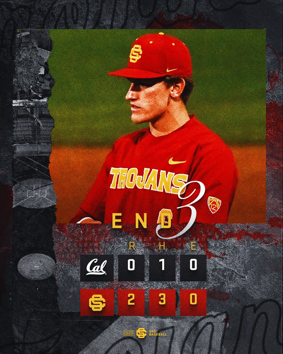 END 3 | Watson's fanned 3⃣ through three innings. Trojans by 2⃣ as we head to the fourth. 😎 USC 2, CAL 0 📺pac-12.com/live/usc-3 📊usctrojans.com/sidearmstats/b… #FightOn // #Gameday