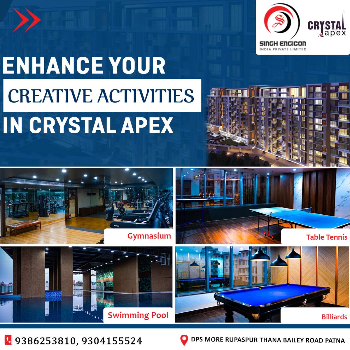 It's time to turn your living space into a playground of fun!  

Call Us:- 9386253810, 9304155524
singhengicon.com
         
#crystalapex #NewBeginnings #thoughtfulamenities #contemporaryconveniences #SpecialFeatures #Apartments #property #home #singhengicon #Patna #Bihar