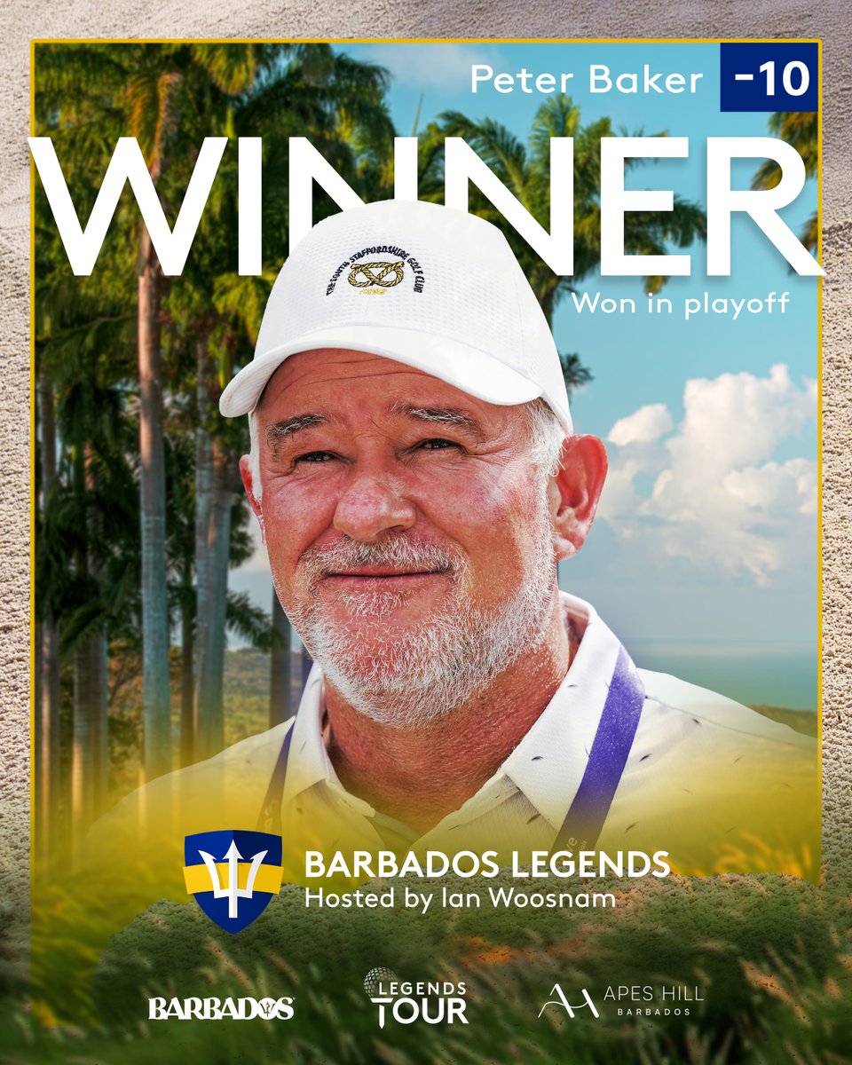 Peter Baker is the winner of the 2024 Barbados Legends hosted by Ian Woosnam!! #BarbadosLegends #visitbarbados #eulegendstour @peterbakergolf