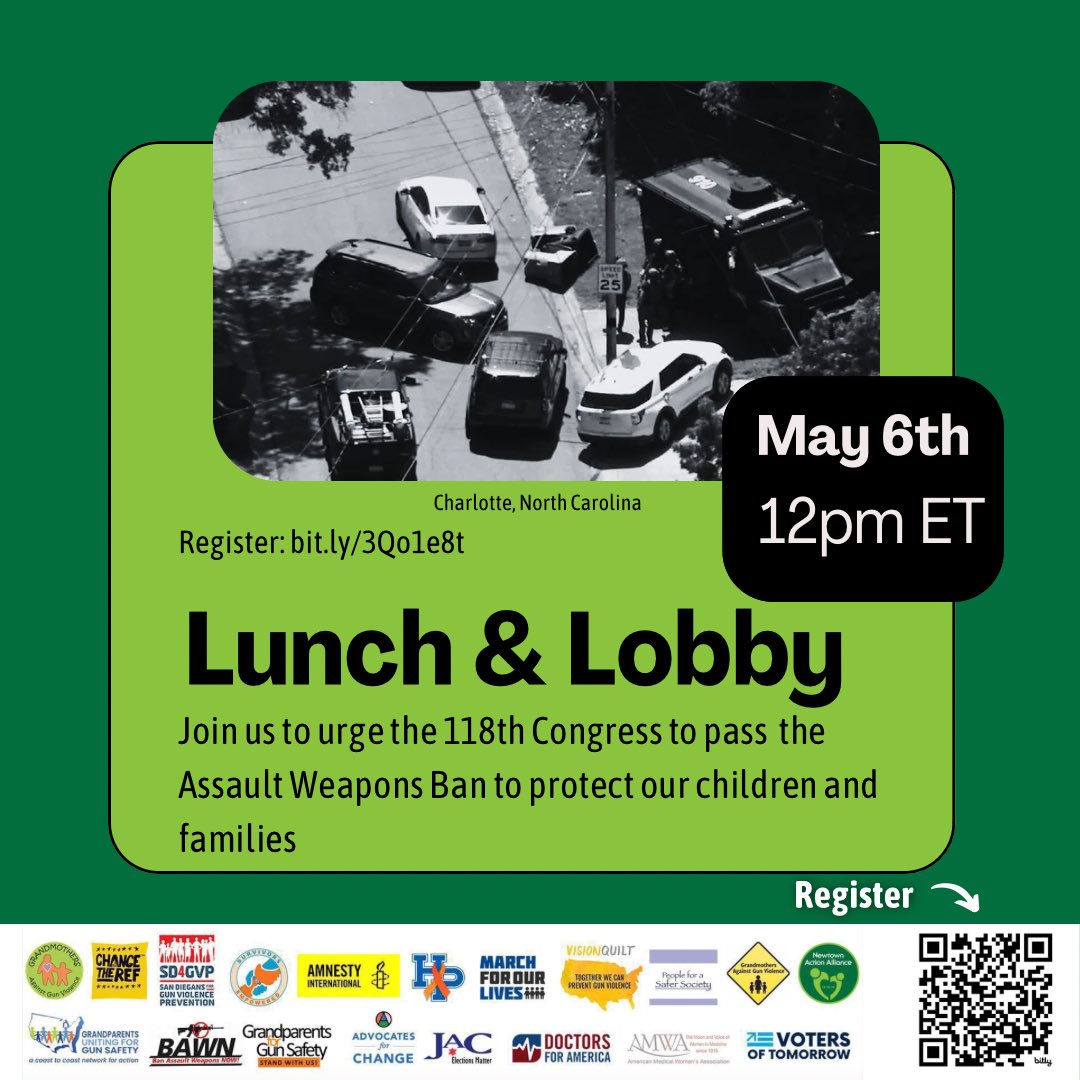 The mass shooting on April 29th, in Charlotte, North Carolina, where four officers were fatally shot is the deadliest attack on US law enforcement since 2016. Join us to tomorrow to urge Congress to pass the #AssaultWeaponsBan. RSVP: bit.ly/3Qo1e8t