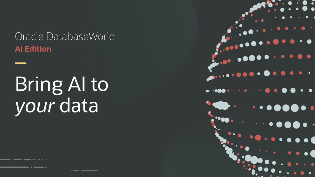 Use AI Vector Search in Oracle Database 23ai to complement LLMs with your own data and get more accurate responses. Learn more at DatabaseWorld AI Edition by registering here social.ora.cl/6015jpRpx