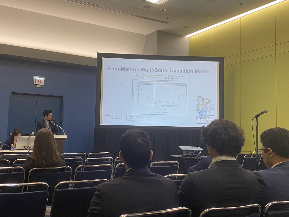 Incoming PGY1 resident @JoeSChen_ presenting work shows that MR-guided laser interstitial thermal therapy (LITT) is a more more cost-effective treatment than craniotomy for patients with radiation necrosis. 
#AANS2024 #WhatMatters2Me @ManishKAghi