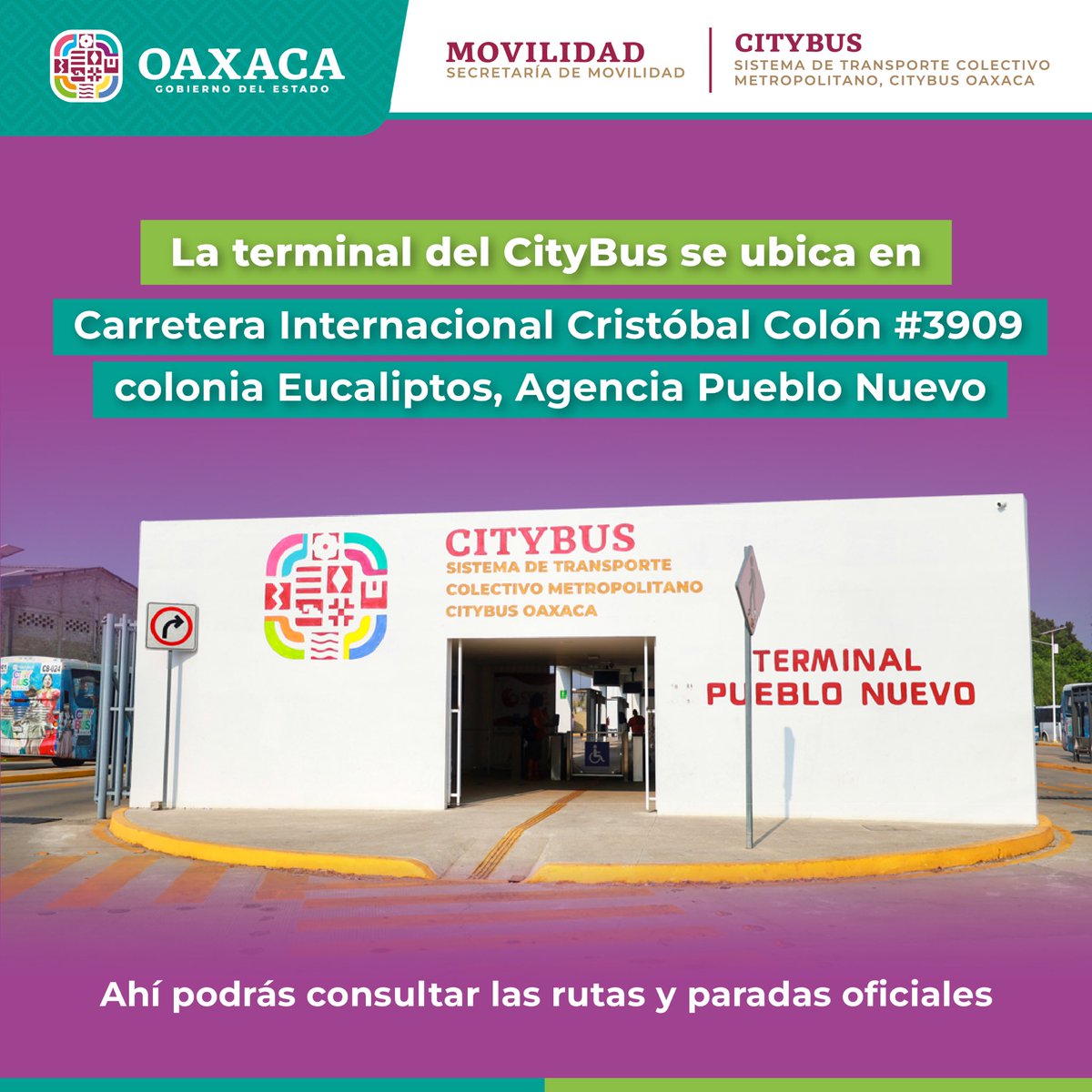 Esta es la ubicación de la terminal del @Citybus_GobOax, donde además puedes consultar nuestras rutas y paradas oficiales. #ViajaConNosotros