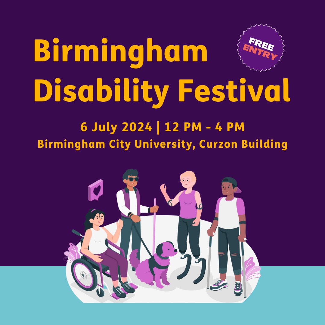 Get ready for an event that's all about connection and community! Mark your calendars for the Birmingham Disability Festival on July 6th @MyBCU Secure your free spot now and join us for an event full of good vibes.🙌 Don't miss out; register here: tickettailor.com/events/birming…