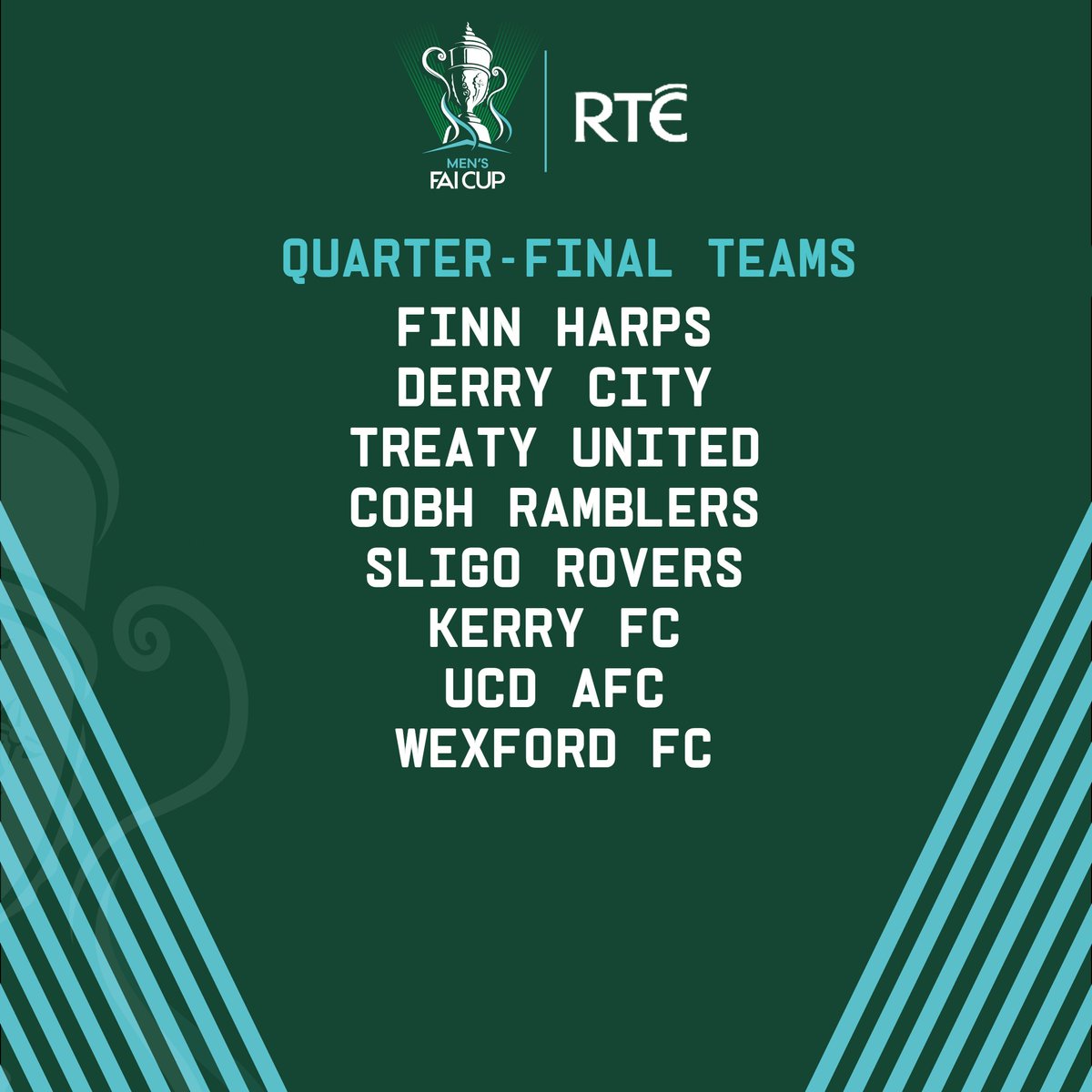 The teams for the @rbx_rtenews FAI Cup Quarter-Final! Who will face who? The draw will take place at 21:30 Irish Time. #RBXLOI - #RTEFAICup - #S4