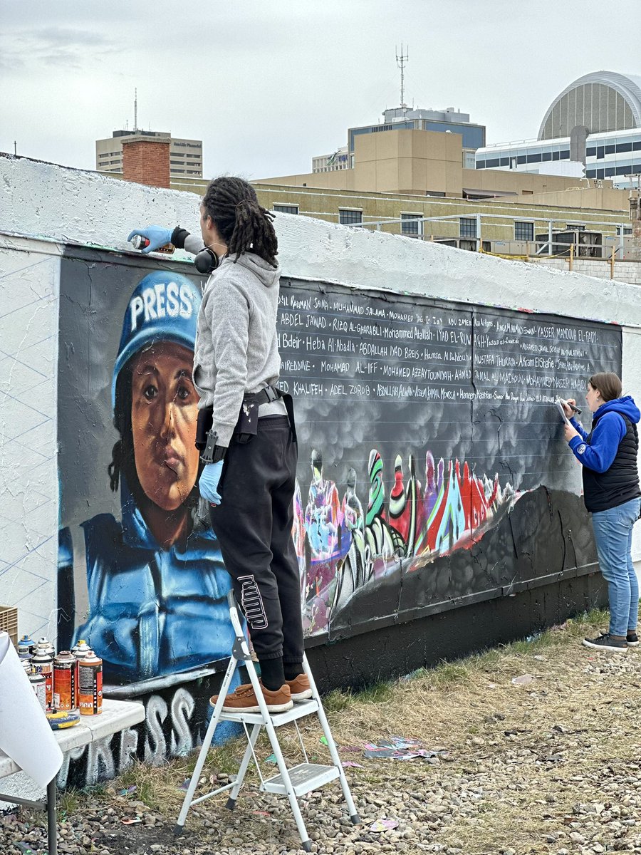 Come on down to the Boyle street wall & sign the name of a journalist who has been killed in Palestine. Amazing work by @AJALouden as usual. #yeg