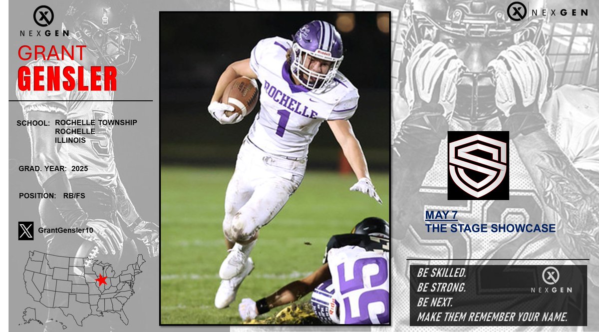 Ready to work Tuesday. 2025 RB/S Grant Gensler @GrantGensler10 Rochelle Twp. HS @RTHS_Football (Rochelle-Illinois) heads to College of DuPage @Dupage_Football for The Stage Showcase @EDGYTIM @BOOMfootball @TheGoodGameFB ..#BeSkilled #BeStrong #BeNext #MakeThemRememberYourName