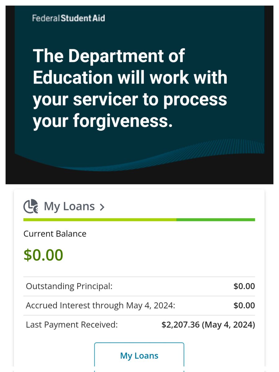 Thank you @JoeBiden my #studentloan #debt is gone thanks to the #SAVEPlan. As a #PellGrant & bright futures recipient, First in my family to go to #college worked through college, lived at home & drove to #USFSP, So grateful after 10 years to no longer have to worry about this.