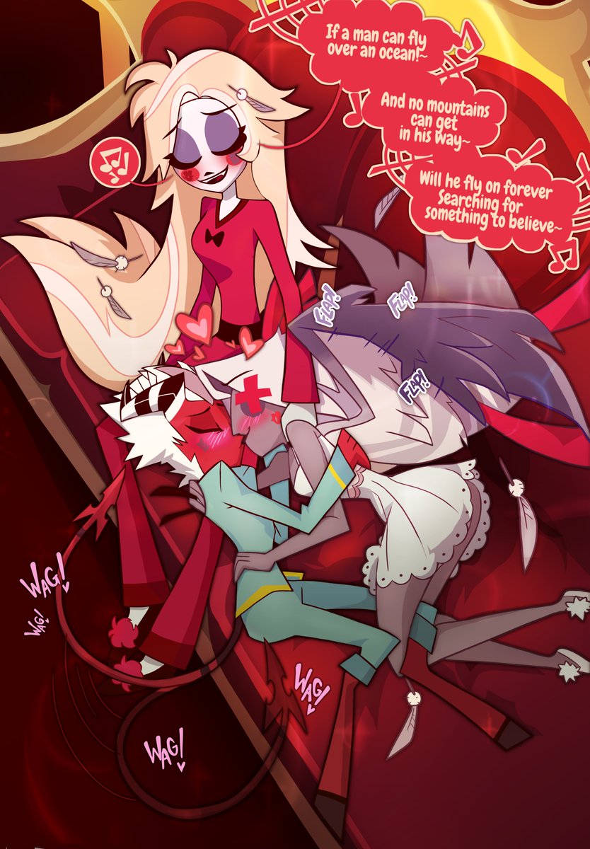 Another #BelleKnights #commission for @accent_man!
A wholesome moment for the trio resting from managing the #HazbinHotel with a sweet lullaby from #CharlieMorningstar to #Aless and #Vaggie!🎶💓

#impsona #HazbinHotelFanart #HazbinHotelOC #HazbinHotelCharlie #Comic #Hellaverse