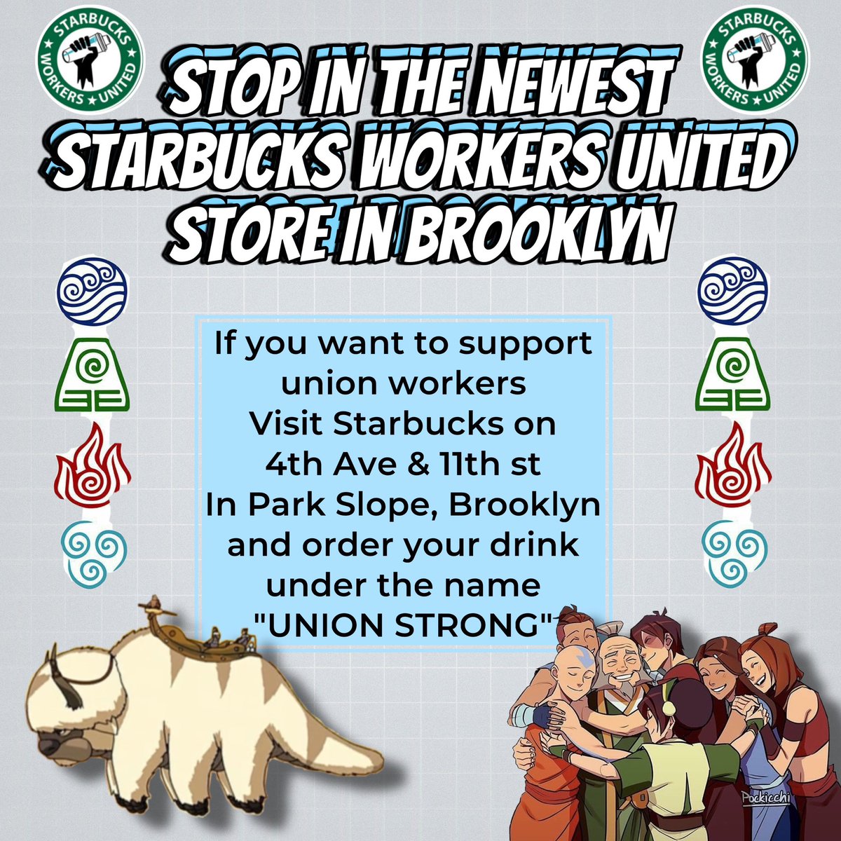 Support my union fam in Park Slope, Brooklyn. Just like Uncle Iroh we believe tea (& coffee) brings people together. #UnionStrong @SBWorkersUnited @WorkersUnitedNY