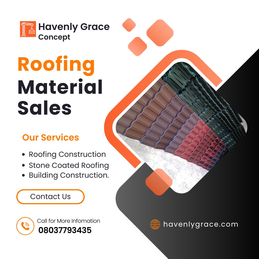 Discover roofing bliss with Heavenly Grace: premium sheets and materials for ultimate protection and elegance. Order now! Call us at the following contact numbers 08037793435 / 08023450996.
#lagosnigeria 
#lagosisland 
#lagosmainland