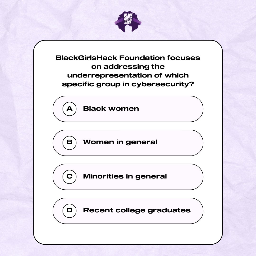 Calling all allies! Can you guess which organization champions Black women and girls in cybersecurity? It's the BlackGirlsHack Foundation! blackgirlshack.org #blackgirlcybermagic #blackgirlshack #quiz #hacking #security #technology #hacker