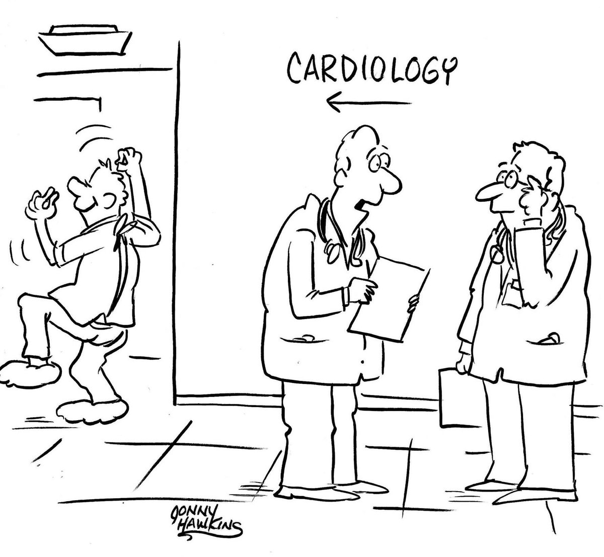 And the winning caption is . . . Caption Contest Cartoon by Jonny Hawkins MDLinx Comic Consult #19 attemptedbloggery.blogspot.com/2024/04/19.html #JonnyHawkins #Cardiology #MDLinx #Cartoon #CaptionContest