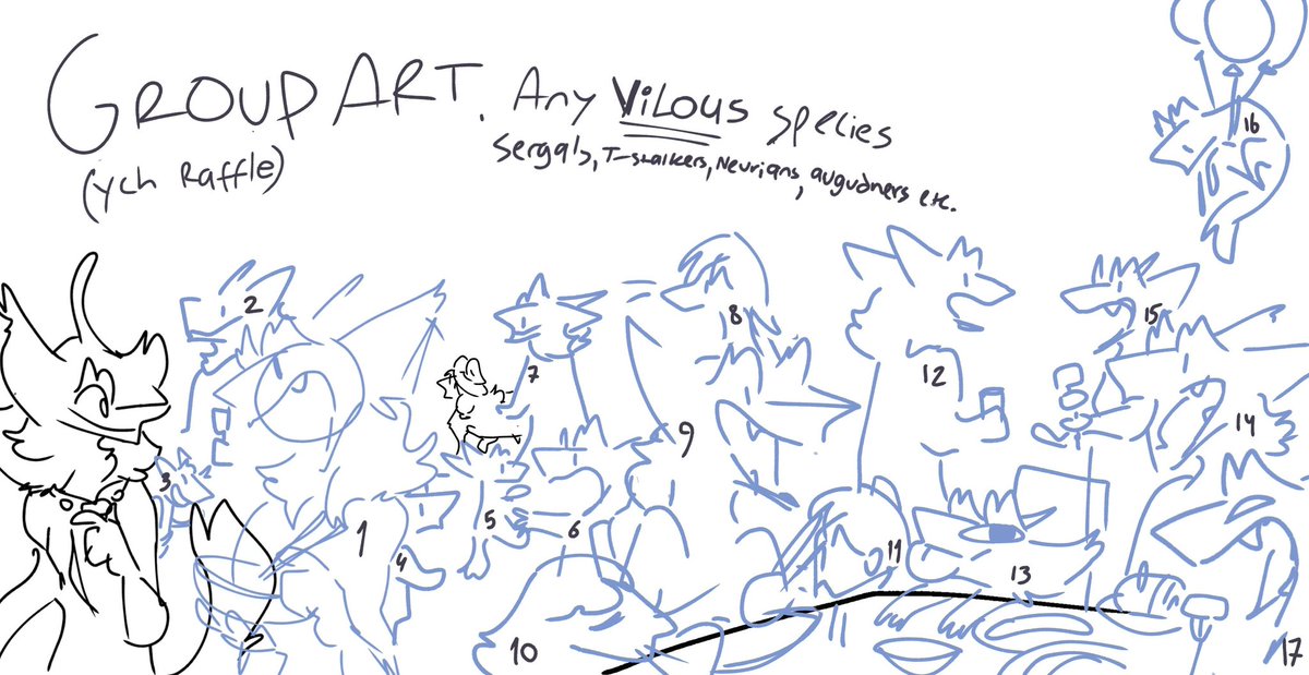 🧀Alright all my SERGAL or vilous species followers, I am doing a little Ych Group art raffle, 🧀RULES: ✅Must be a follower ✅Post a ref or art of ur oc ✅Comment which number you want ✅Comment a food you like (I promise it will look good when I finish)