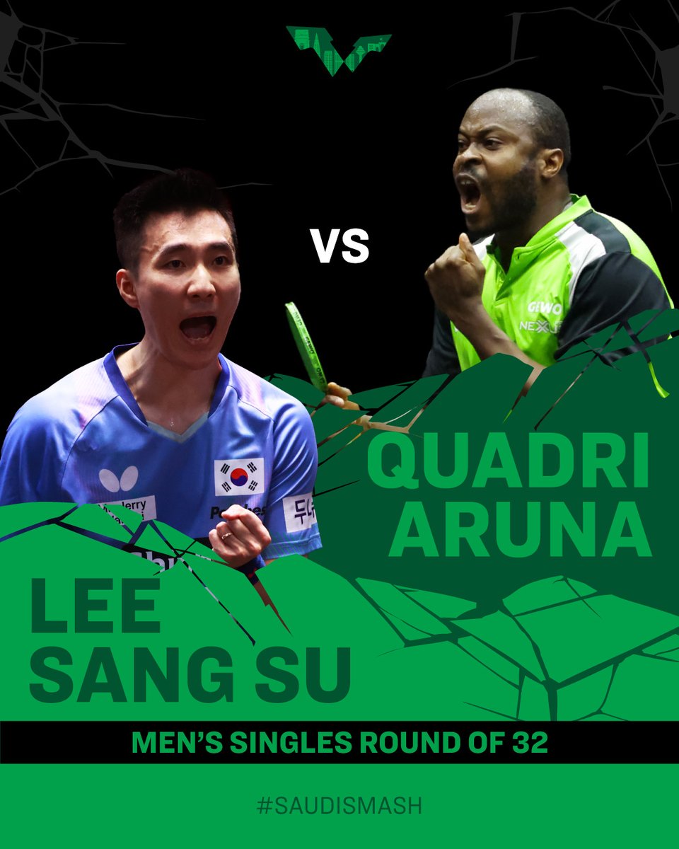 These two powerhouses cross paths right here at #SaudiSmash at 11:40am (GMT +3) ⚔️💥

Grab your tickets to witness Quadri Aruna and Lee Sang Su's showdown with your own eyes 👉 SaudiSmash.com 🎟️ 

#ExperienceAGrandNewLegacy #TableTennis #PingPong @SaudiSmash