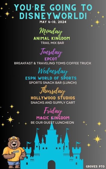 Disney…✨The Happiest Place On Earth!✨ GE teachers are the foundation to our happiness! Join in w/@GrovesPto & celebrate our teachers w/ a Disney themed week! @HumbleISD @StephanieRDavi1 @Christy_Erb