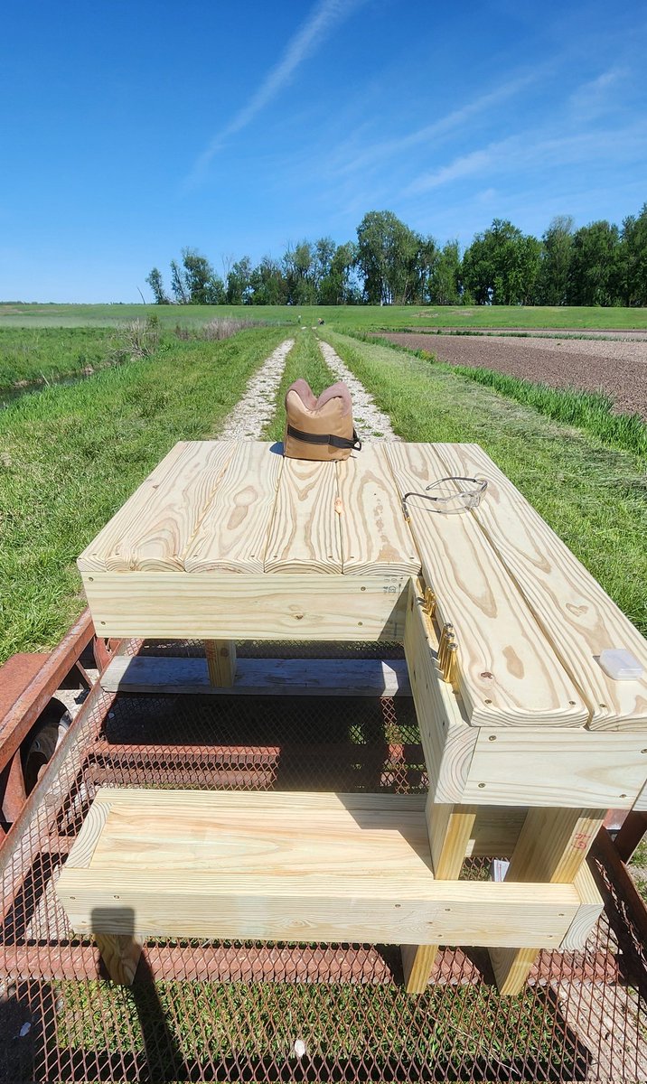 Sunday Gunday First use of the new shooting bench he built and just finished in carpentry class. This thing may double as a bomb shelter. #prouddad #350Legend