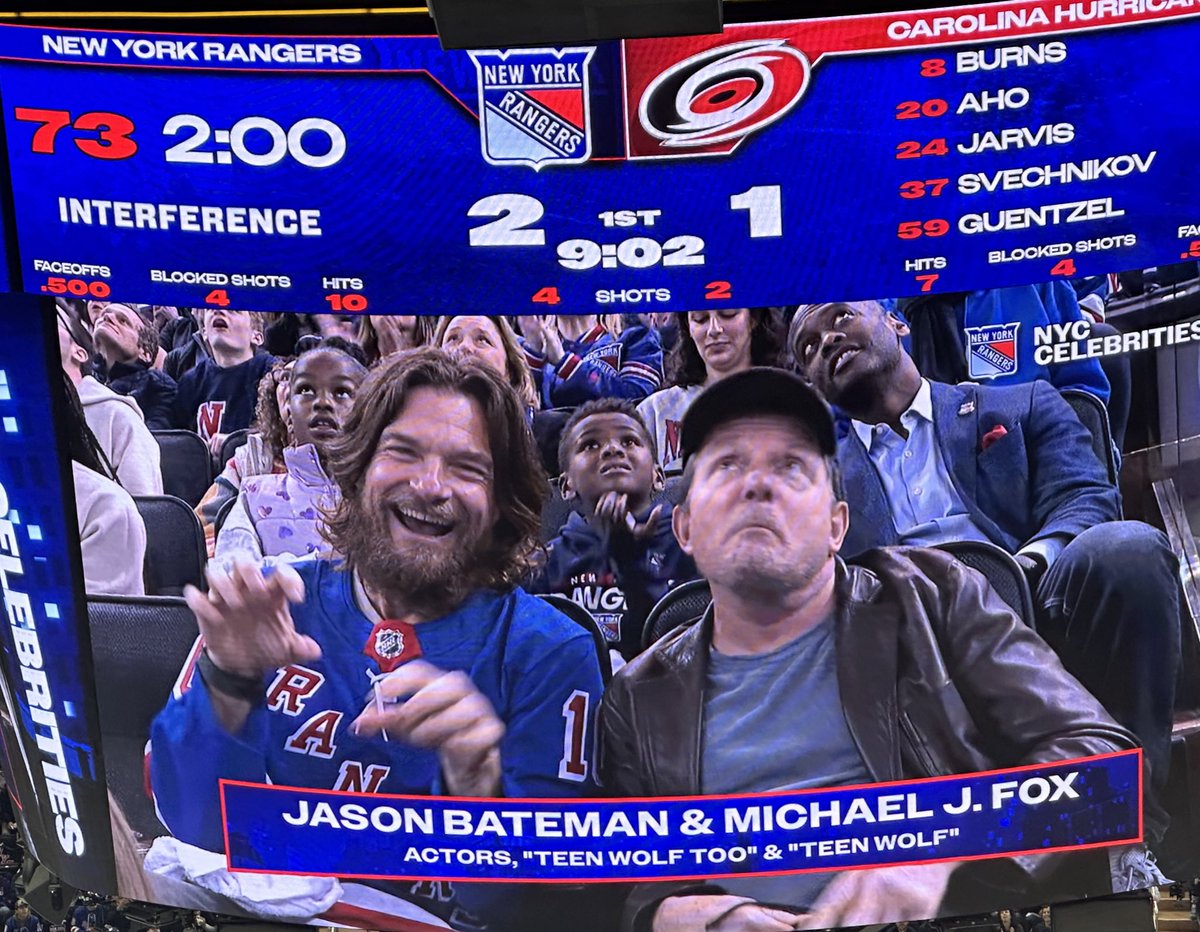 An important moment in history:

BOTH Teen Wolves sitting next to each other at <a href="/NYRangers/">New York Rangers</a> playoff game. #NHL