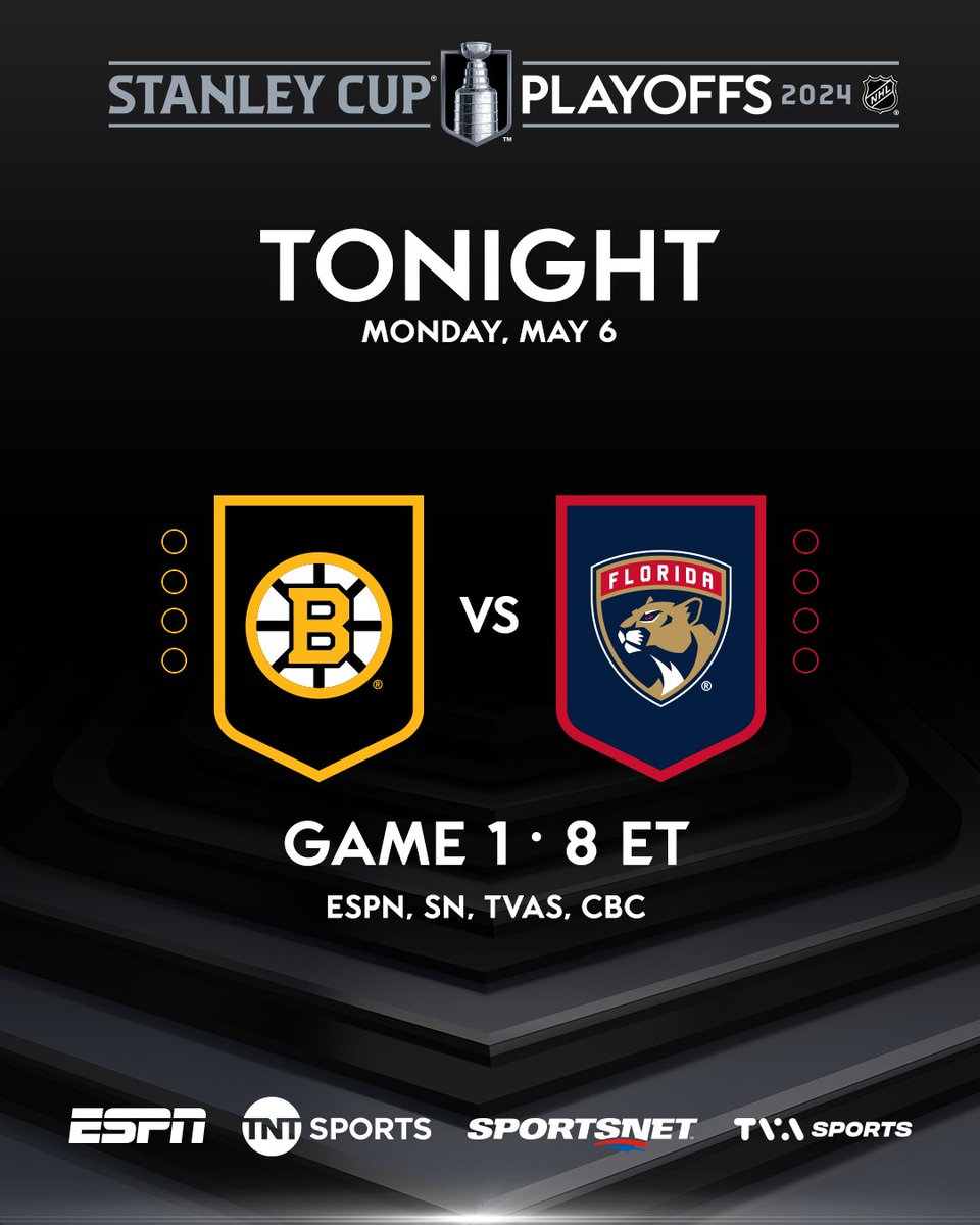 A rematch of the 2023 First Round between the @NHLBruins and @FlaPanthers begins tonight at 8 p.m. ET as the 2024 #StanleyCup Playoffs continues with Second Round action. #NHLStats: media.nhl.com/public/news/17…