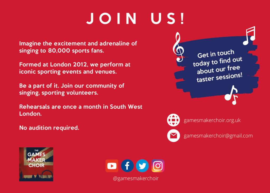 #TheChoirForSport is throwing its curtains even wider! We are now opening our doors to ALL sporting volunteers. So, if you volunteer your time and skills at any sporting events and love to sing, get in touch for more info! Discover more at: gamesmakerchoir.org.uk/join-us/