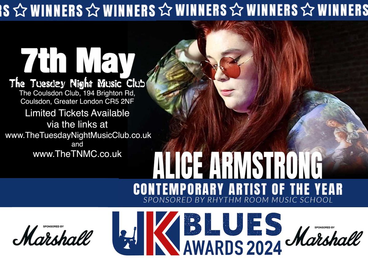 She's coming 'home'... :) We're so pleased to be welcoming Alice Armstrong back to the place it all began. Looks like most of you have your tickets but there's a few still available if you hurry. Grab them quick - give yourself a celebration to look forward to on 7th