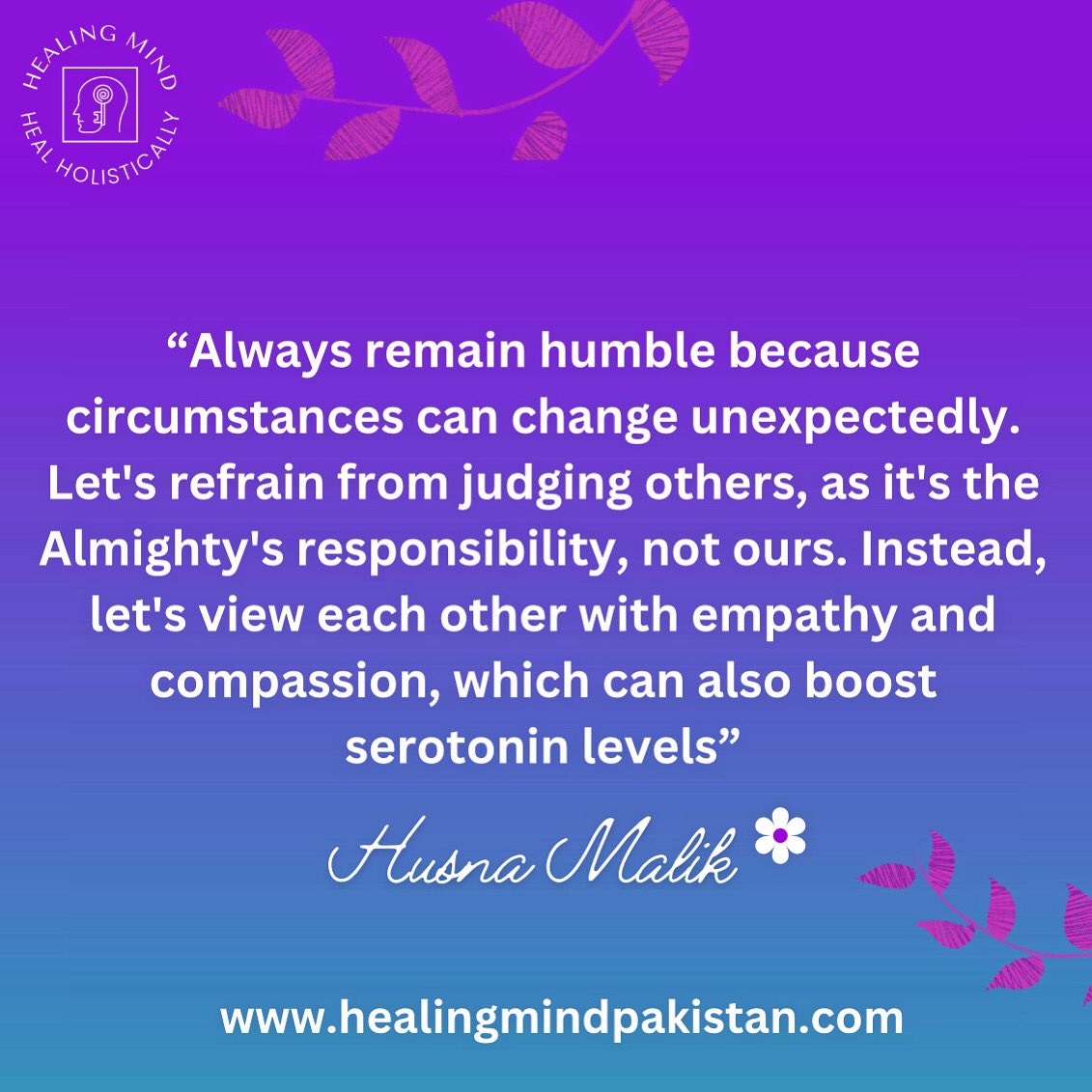 Always remain #humble because circumstances can change unexpectedly.

🙏🏻😇🌸

#healingmindpakistan #humble #serotonin #dontjudge #benice #emotionalhealthmatters #Husnamallik #healerhusnamalik #Karachi #Houston #love #care