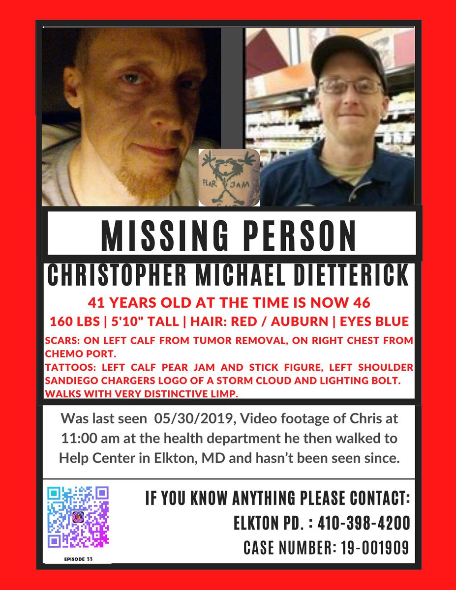 Episode 33 The Missing Christopher Michael Dietterick
podcasts.apple.com/us/podcast/big…
#christopherdietterick #Elkton #Maryland #missingpersons #missingperson #missingpeople  #truecrimecommunity #unsolved    #news #truecrimepodcast  #vanished #podcast #disappearance #FindMe