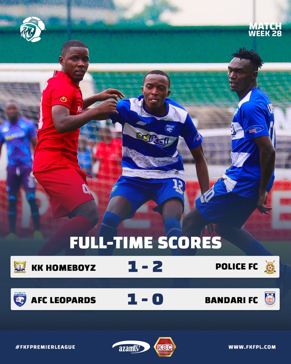 🔸KenyaPolice FC  are sitting in the second nine points behind Gor Mahia after pulling a comeback against Homeboyz

🔸Coach Salim Babu remains Unbeaten in now 14 games in all Competitions

🔸Lone goal from Collins Miheso sent AFC Leopards to the 6th position 

#FootballKE