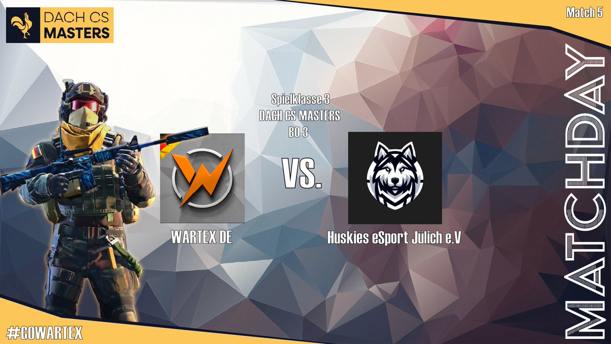 [#WARTEXDACHCS]              

The DACHCS Masters League continues today for our DE team. 
We are looking forward to an exciting game tonight.

🆚 <a href="/HuskJuelichgg/">Huskies eSport Jülich e.V.</a>
⏰ 19:30(CET) 
📹 twitch.tv/wartexesportstv