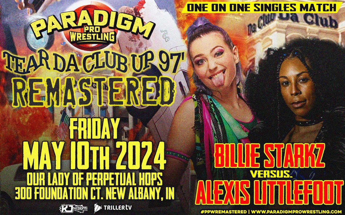 This Friday! AEW star and RoH Women's TV Champion Billie Starkz returns HOME for one night only to face Kentucky's Alexis Littlefoot! @BillieStarkz vs @YungLittlefoot Use promo code FIVE to save $5/ticket at ParadigmProWrestling.com! All ages show with a full bar for ages 21+!