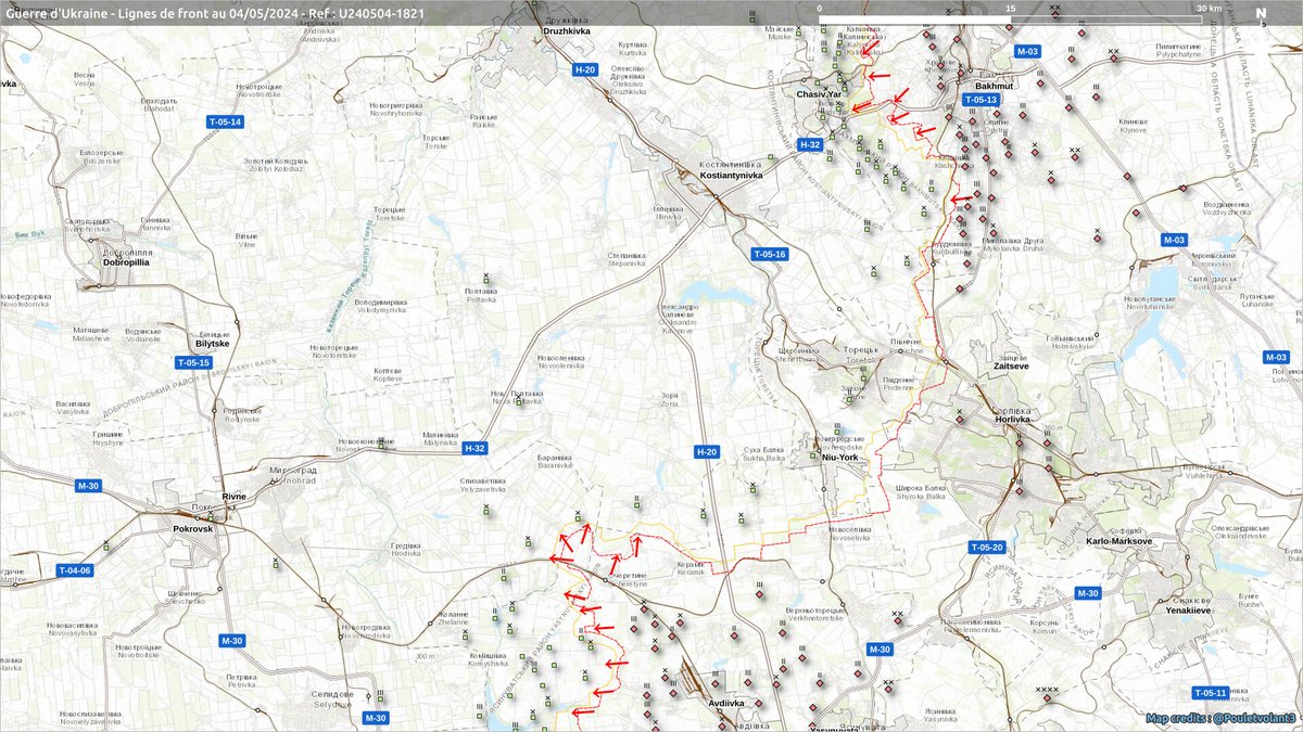 Guerre d'Ukraine | 04/05/24 Vue d'ensemble sur l'axe Avdiivka | Bakhmut-Chasiv Yar #UkraineRussianWar #GuerreEnUkraine