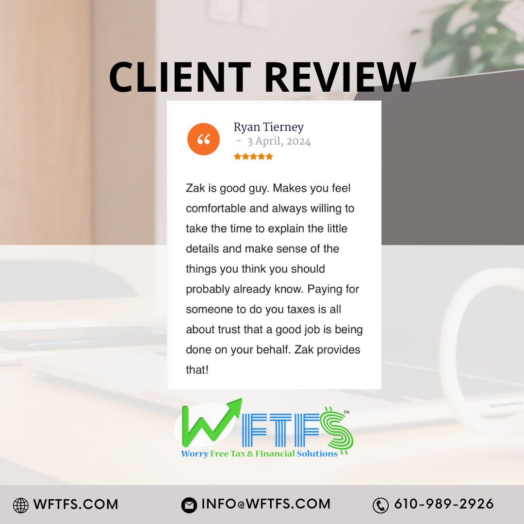 Thank you Ryan for this great review! You can view this review at: g.page/wftfsllc 
#taxpreparation #wftfsl
