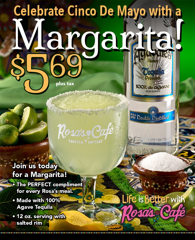 Happy Cinco de Mayo!🎉 Come celebrate with a refreshing margarita and delicious, authentic Mexican food from Rosa's Café!

#cincodemayo #rosascafeandtortillafactory #madefromscratch #restaurant #vip #authentic #tacos #mexicanfood #rosas #queso #greattaste #homeade #lifeisbette...