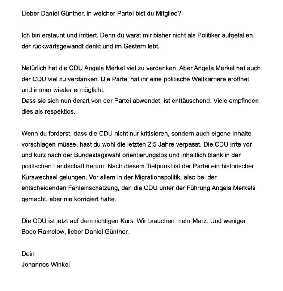 In der CDU tobt ein Machtkampf. Jetzt wird dreckige Wäsche über Briefe in der BILD gewaschen.
Von dem Dreck, der intern fliegt, bekommen wir wohl nur einen Teil mit. Aber das #TeamMerz scheint wenig regierungsfähig.

CDUler aus NRW oder SH reden da völlig anders.

#CDUBPT