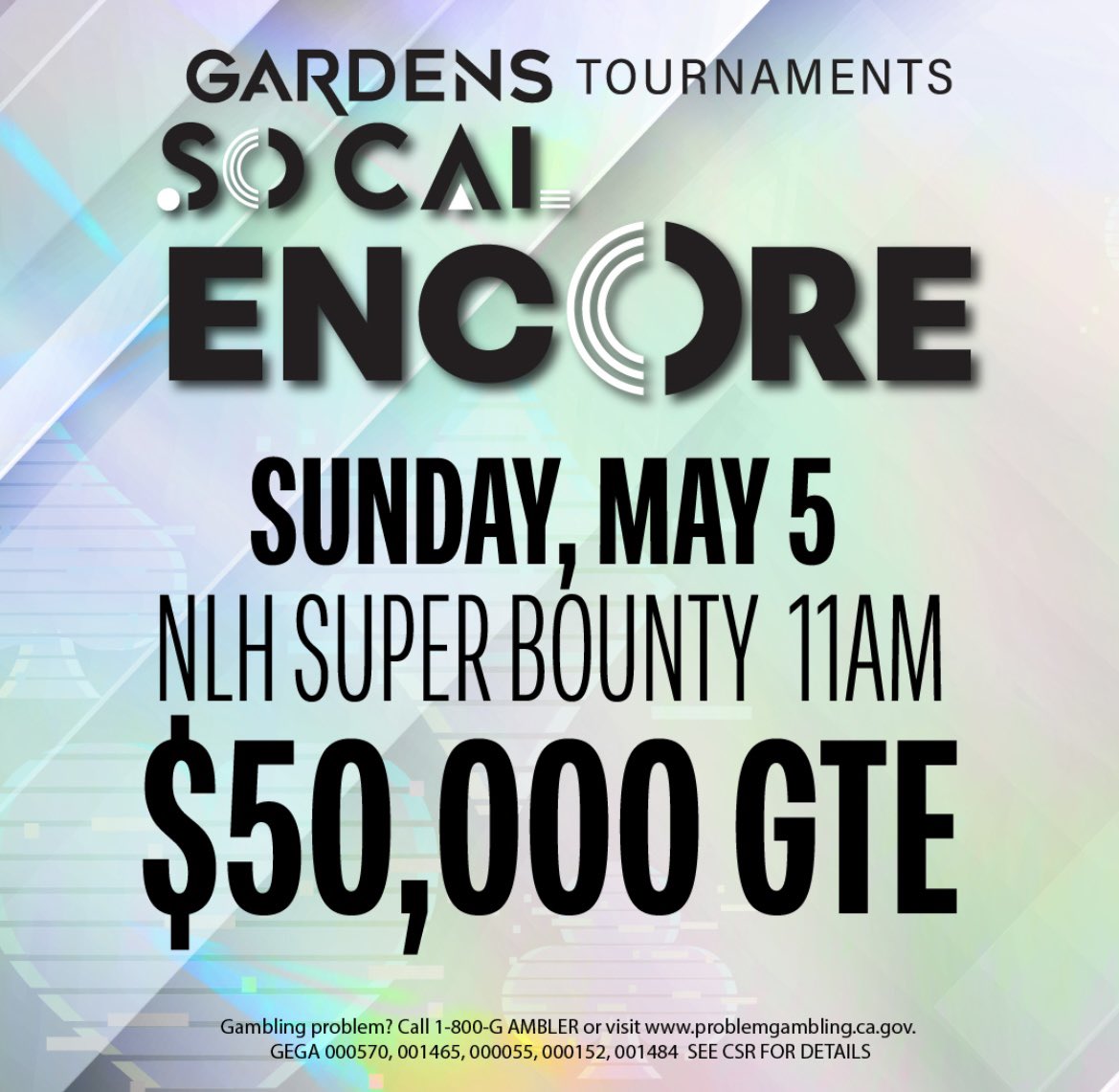 cavincasino's tweet image. Last event of the #EncoreWeekend #SoCalSpringSpecial at @gardenscasino 

$50K GTE 1-Day 🏆Event
$360 buy-in
11am start (Reg until 2:35pm)
$500 ITM Knockout Bounties 🥊
That’s right, #SuperBounty 🎯 
Once players are in the money💰Bounties come out &amp;amp; they are $500 each 😮