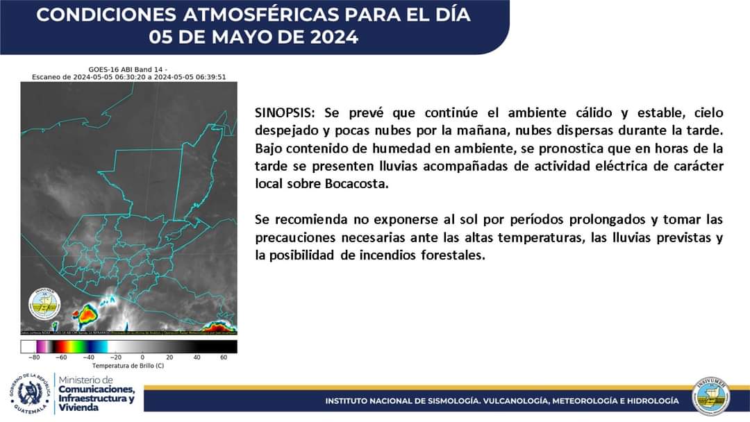 #Nacionales El calor se ha intensificado durante los últimos días en todo el territorio nacional, según el boletín informativo del (INSIVUMEH), por lo que la institución expresan su recomendación de no exponerse al sol por períodos prolongados y tomar las precauciones necesarias.