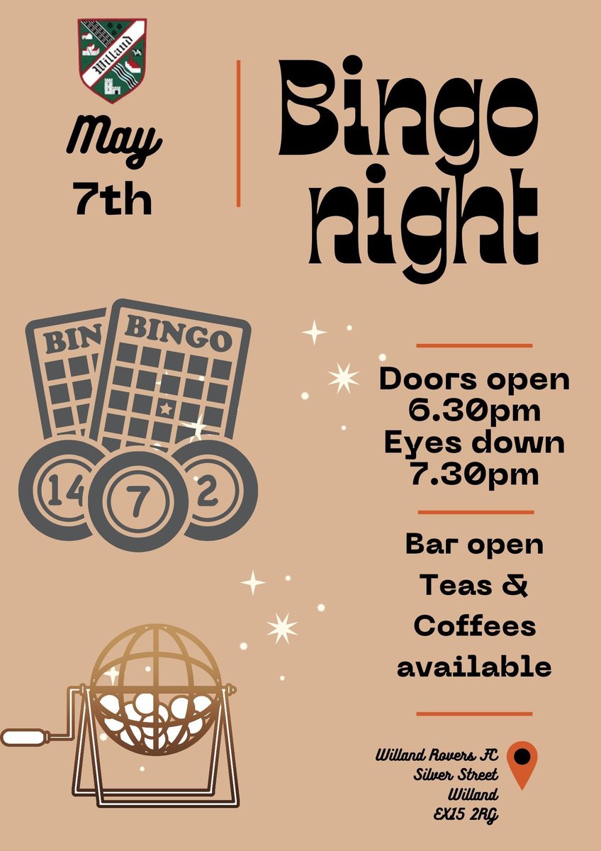 Bingo This Tuesday 📆 7th May 🚪 Doors open 6.30pm 👀 Eyes down 7.30pm Everyone welcome