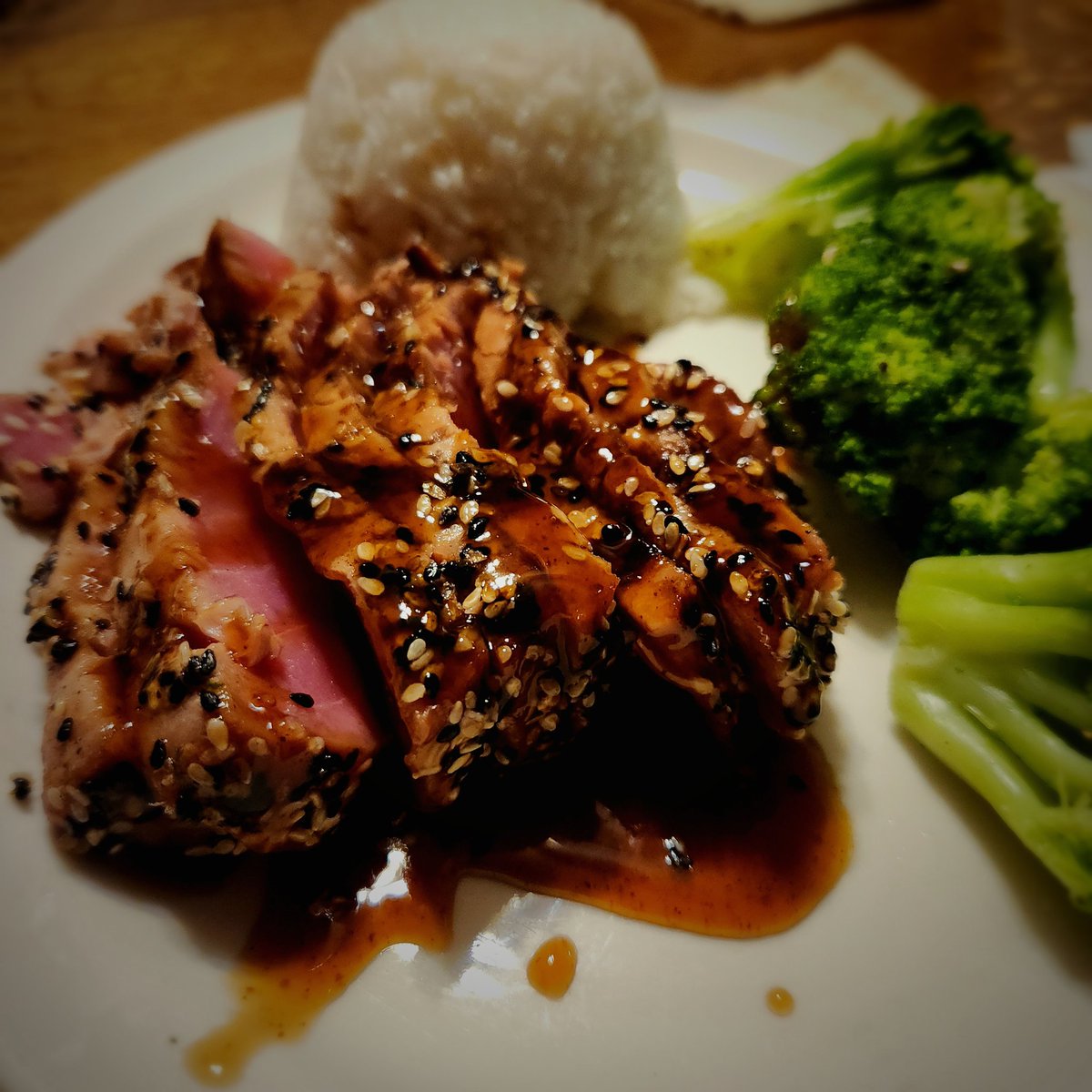 Seared Ahi Tuna w/ Teriyaki Glaze.
<a href="/WeberGrills/">Weber Grills</a> Kettle has gotten a workout this week!