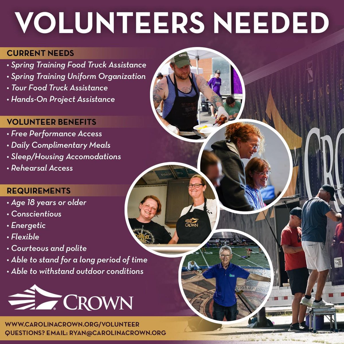 Summer is around the corner and Crown is on the lookout for 𝗩𝗢𝗟𝗨𝗡𝗧𝗘𝗘𝗥𝗦 who are eager to bring their energy and expertise to the corps! ➡ Fill out the Volunteer Form: bit.ly/2024crownvolun… or visit, carolinacrown.org/volunteer