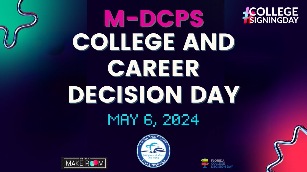 Tomorrow @MDCPS will celebrate College and Career Decision Day. Stay tuned throughout the day as we recognize Seniors from across the district and highlight their postsecondary decisions! #CollegeSigningDay #BeCollegeReadyMDCPS #YourBestChoiceMDCPS @SuptDotres @LDIAZ_CAO