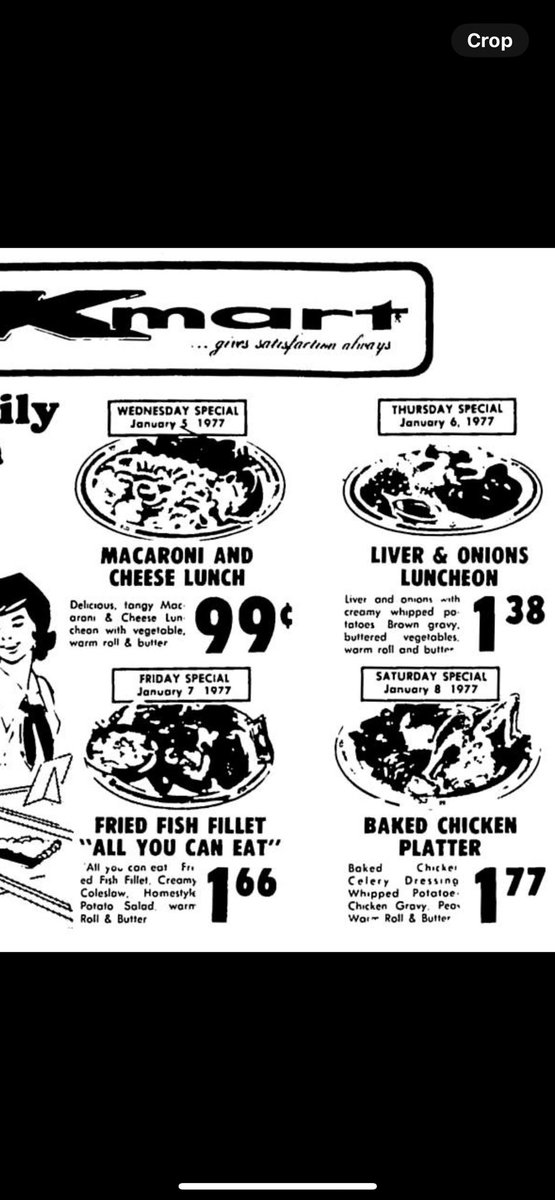 @Super70sSports Liver and onions at Kmart. Dad was getting laid that night