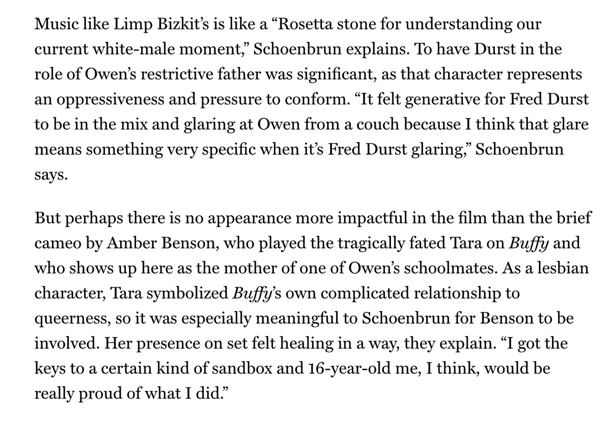 Now that more people have seen TV Glow reupping my convo with @sapphicspielbrg for @vulture from Sundance where they explain the Fred Durst casting and the major Buffy-related cameo. vulture.com/article/jane-s…