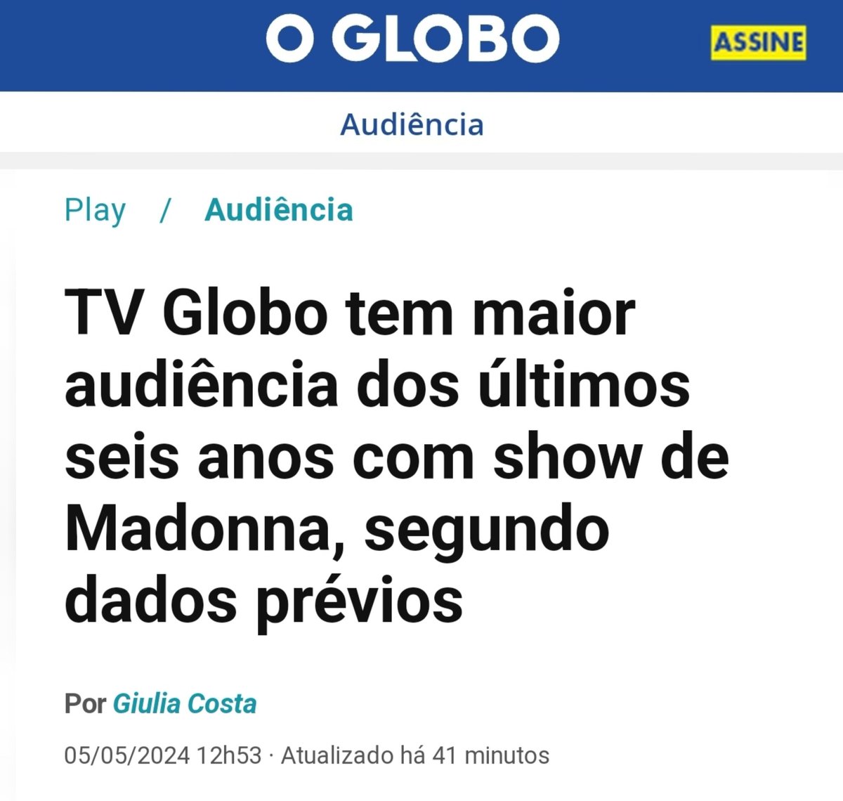 Show da Madonna rendeu a maior audiência dos últimos 6 anos na Globo. Rainha #Madonna #MadonnaCelebrationTourInRio