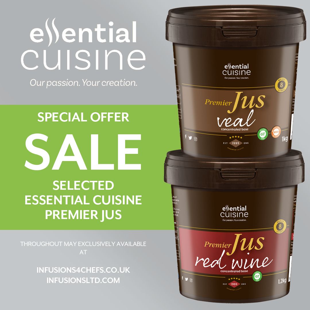 📣10% OFF selected @essentialcuisin Premier Jus throughout May exclusively at Infusions4chefs.co.uk and Infusionsltd.com

10645 - ESSENTIAL CUISINE PREMIER RED WINE JUS 1.2KG – was £30.59 NOW £27.59 
10638 - ESSENTIAL CUISINE PREMIER VEAL JUS 1KG – was £27.89 NOW £25.19
