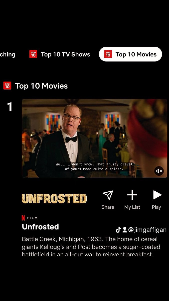 Wow UNFROSTED is the #1 movie on @netflix. Congrats to @jerryseinfeld and all the good folks who worked on this crazy project.