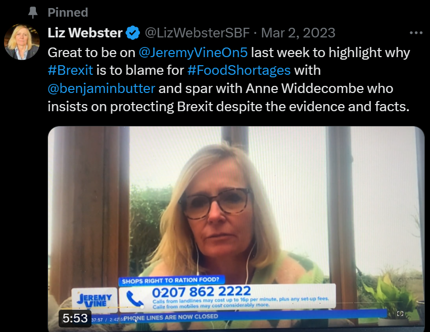 This absolute bedwetter still has this as her pinned tweet.
Anyone suffered any food shortages??
Anyone?
Bloody stupid, Brexit obsessed halfwit!
