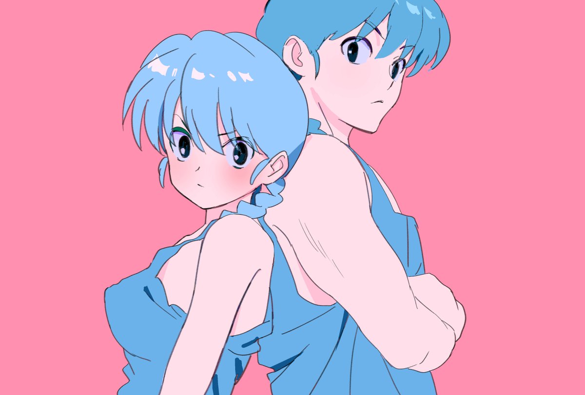 saotome ranma 1girl breasts looking at viewer blush short hair blue eyes simple background  illustration images