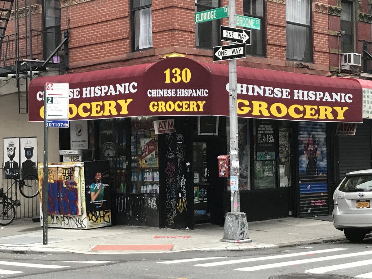 Chinese Hispanic Grocery. 130 Eldridge St, New York, NY. (DG Archive: August 2019). #deligrossery #chinesehispanicgrocery #chinese #hispanic #lowereastside #les #manhattan #delimeat #storefront #handpainted #coldcuts #bodega #deligrocery #delicatessen #deli #sandwich #sandwiches