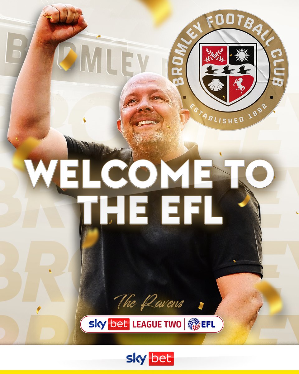 Welcome to the @EFL 👋

For the first time in their history, @bromleyfc will be playing @SkyBetLeagueTwo football in 24/25 ⚽️

#WeAreBromley x #EFL